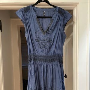 Free People Blue Embroidered Mini Dress